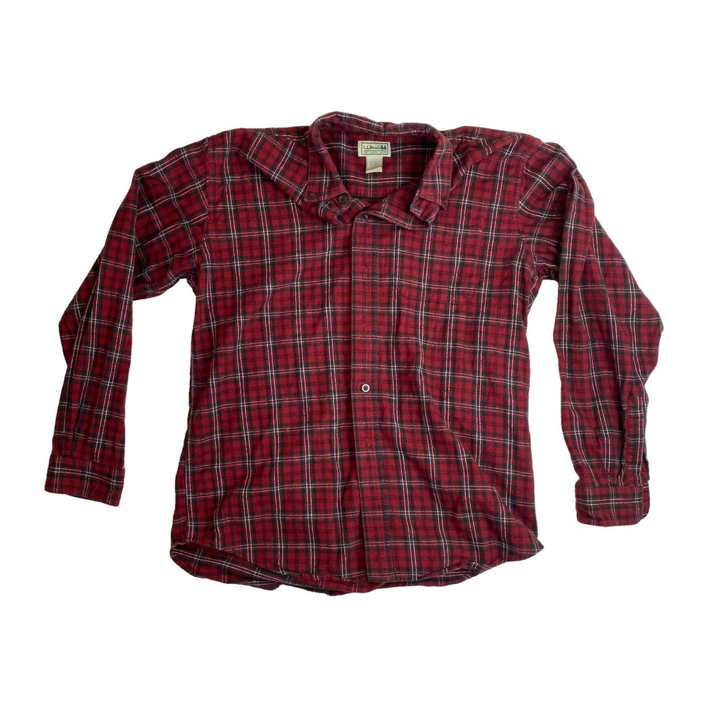 L.L. Bean Shirt Ll Flannel Mens Large Dress Red‎ Plaid Long Sleeve Collar Medium